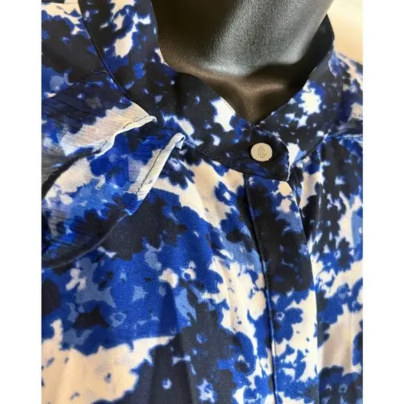 Lauren Ralph Lauren Womens Blue Floral Ruffle Blouse Button Front Size Large - Picture 4 of 10